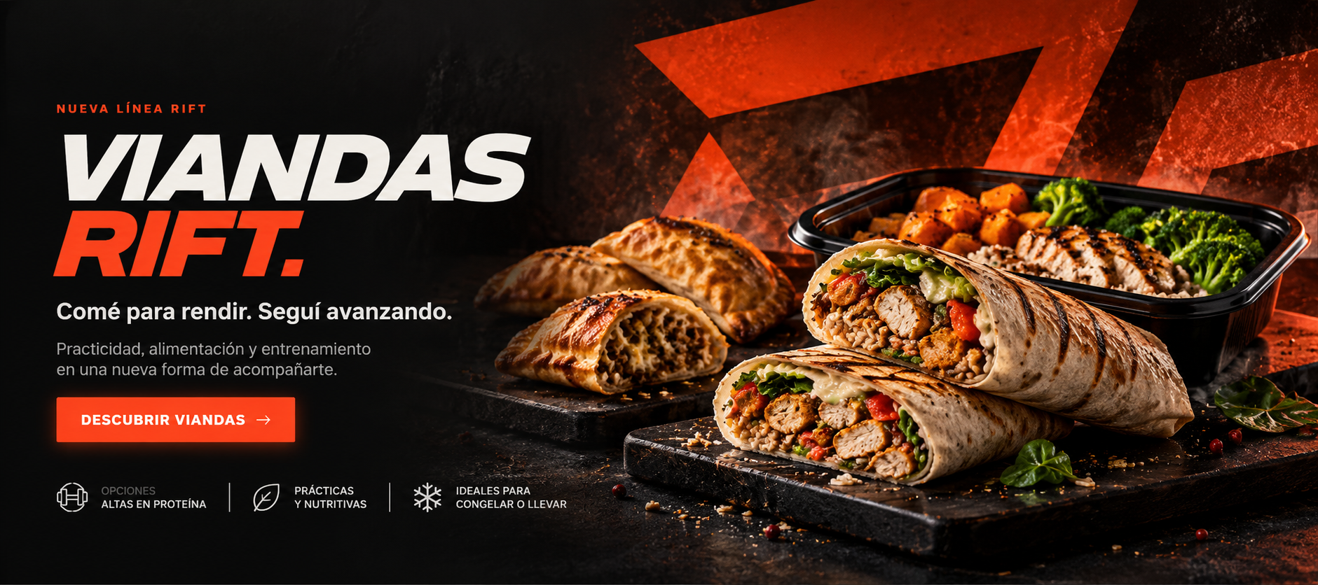 Viandas RIFT con wraps, empanadas y una vianda lista para llevar